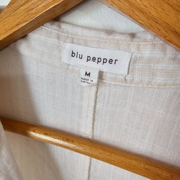 EUC BLU PEPPER PINSTRIPE LINEN BLEND BUTTON DOWN SHIRT TOP SIZE M - Picture 10 of 13